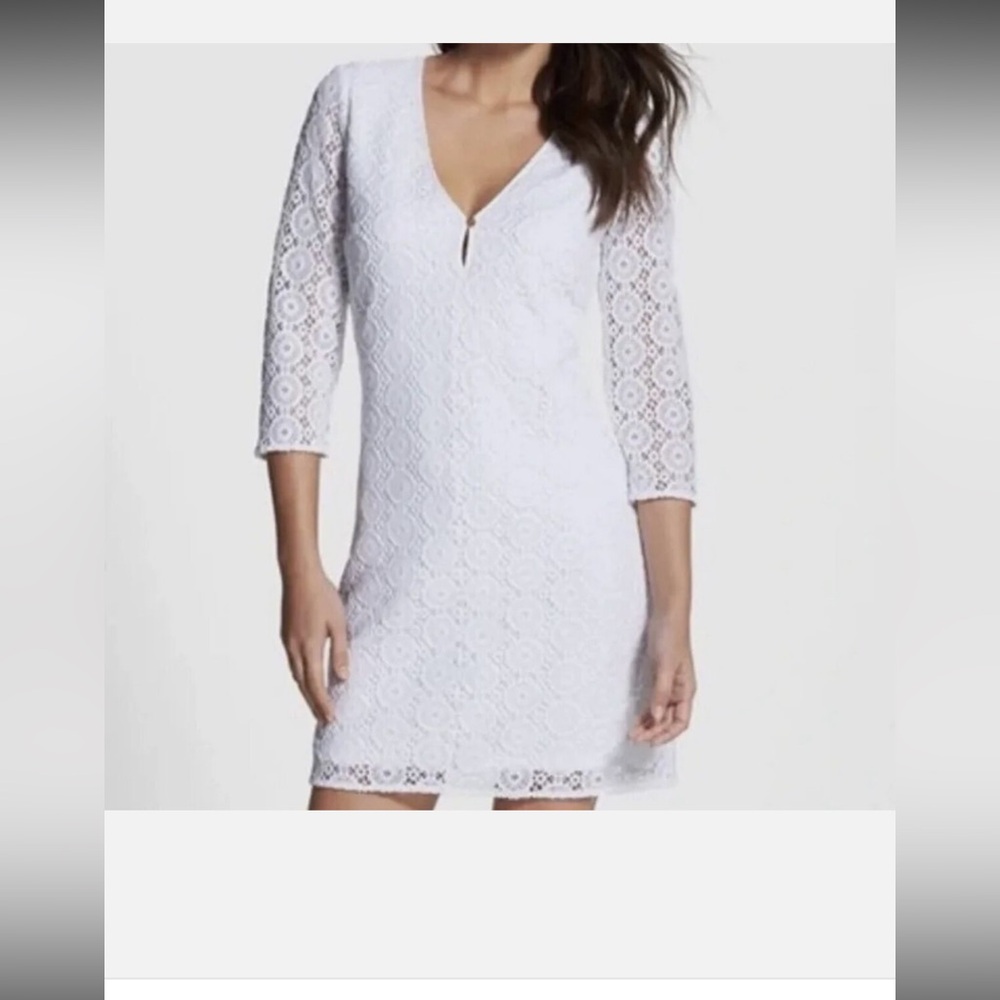 White Lace Dress with 3/4 Sleeves